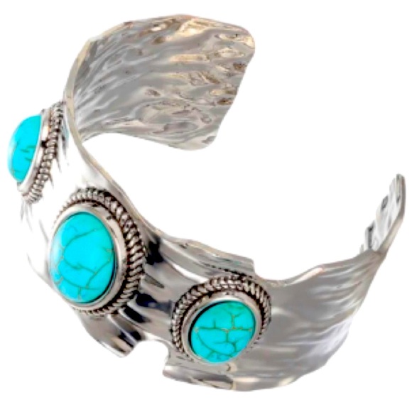 NEW Western Turquoise Colored Stone Silver Open Cuff Bracelet - Picture 3 of 3